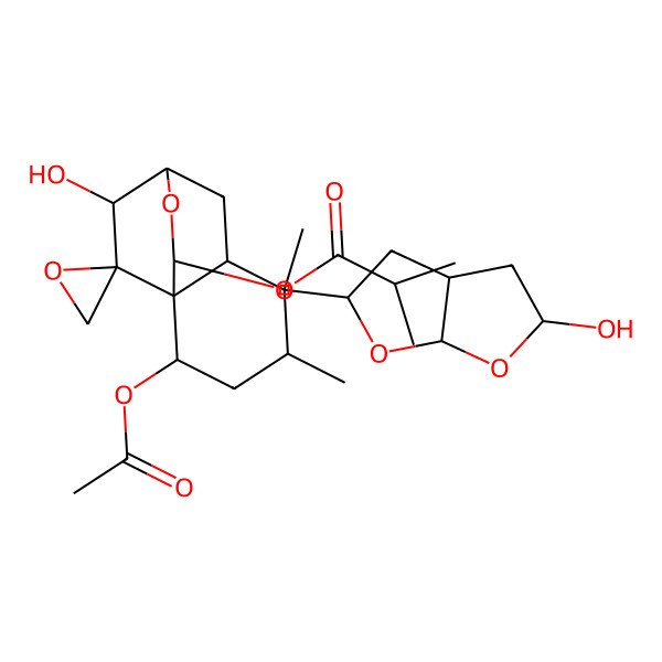 2D Structure of [(1R,2S,4R,5S,6R,8R,10R,11R,12S)-5-[(2S,3aS,5S,6aR)-5-hydroxy-2,3,3a,4,5,6a-hexahydrofuro[2,3-b]furan-2-yl]-2-acetyloxy-12-hydroxy-4,5-dimethylspiro[9-oxatricyclo[6.2.2.01,6]dodecane-11,2'-oxirane]-10-yl] 2-methylpropanoate