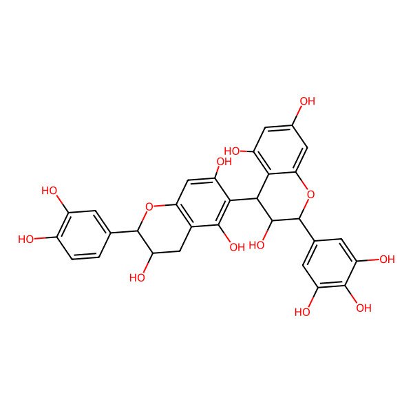 2D Structure of 2-(3,4-dihydroxyphenyl)-6-[3,5,7-trihydroxy-2-(3,4,5-trihydroxyphenyl)-3,4-dihydro-2H-chromen-4-yl]-3,4-dihydro-2H-chromene-3,5,7-triol