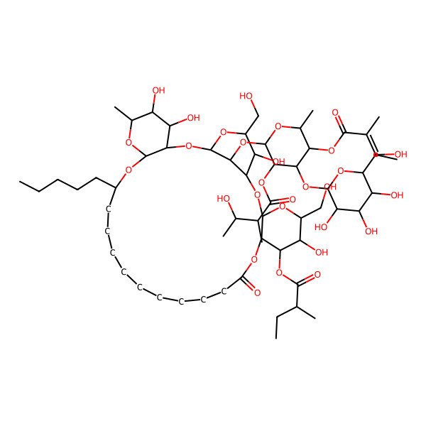 2D Structure of [6-Methyl-5-(2-methylbut-2-enoyloxy)-2-[[6,25,26,32-tetrahydroxy-5,31-bis(hydroxymethyl)-24-methyl-7-(2-methylbutanoyloxy)-10-oxo-20-pentyl-2,4,9,21,23,28,30-heptaoxatetracyclo[27.3.1.03,8.022,27]tritriacontan-33-yl]oxy]-4-[3,4,5-trihydroxy-6-(hydroxymethyl)oxan-2-yl]oxyoxan-3-yl] 3-hydroxy-2-methylbutanoate