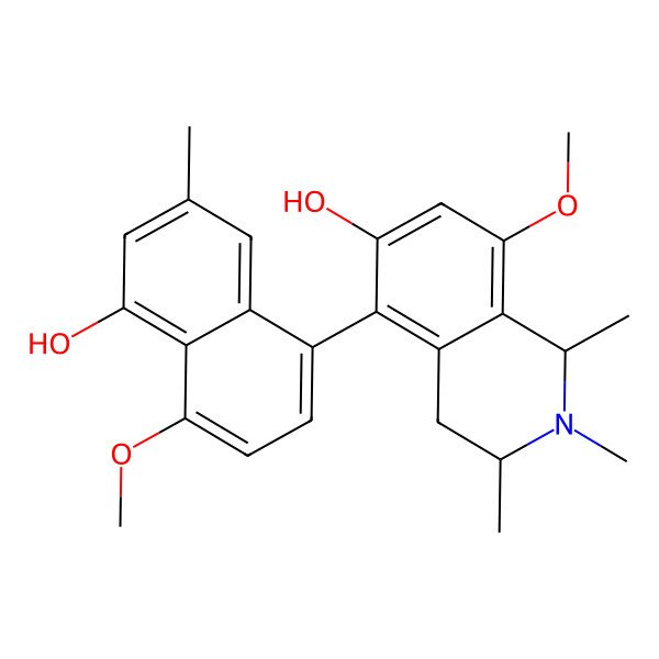 2D Structure of (1S,3R)-5-(5-hydroxy-4-methoxy-7-methylnaphthalen-1-yl)-8-methoxy-1,2,3-trimethyl-3,4-dihydro-1H-isoquinolin-6-ol