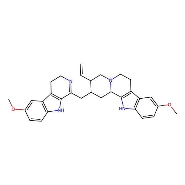 2D Structure of 3-ethenyl-9-methoxy-2-[(6-methoxy-4,9-dihydro-3H-pyrido[3,4-b]indol-1-yl)methyl]-1,2,3,4,6,7,12,12b-octahydroindolo[2,3-a]quinolizine