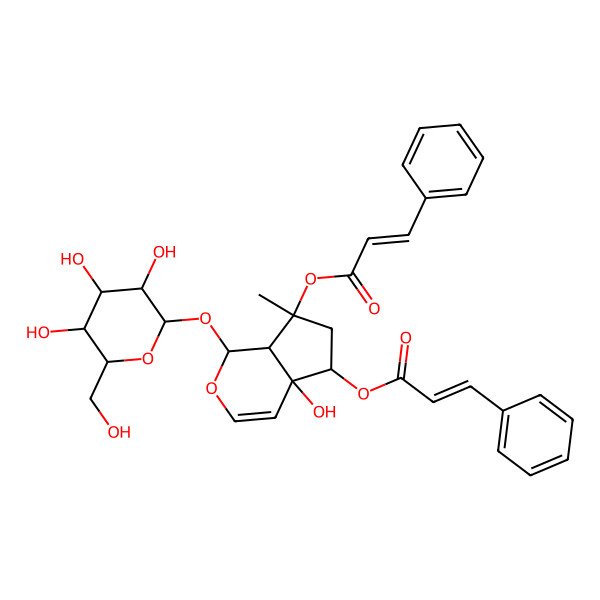 2D Structure of [(1S,4aS,5R,7S,7aR)-4a-hydroxy-7-methyl-7-[(E)-3-phenylprop-2-enoyl]oxy-1-[(2S,3R,4S,5S,6R)-3,4,5-trihydroxy-6-(hydroxymethyl)oxan-2-yl]oxy-1,5,6,7a-tetrahydrocyclopenta[c]pyran-5-yl] (E)-3-phenylprop-2-enoate