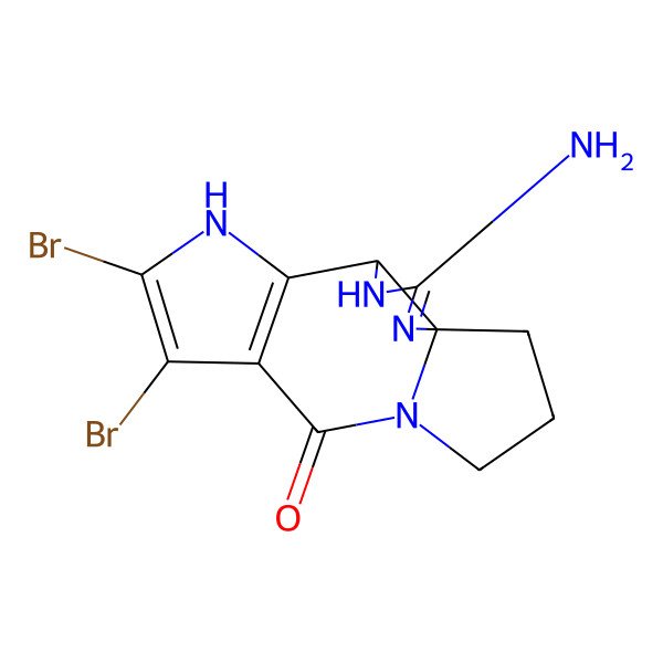 2D Structure of (1S,5R)-3-amino-8,9-dibromo-2,4,7,12-tetrazatetracyclo[10.3.0.01,5.06,10]pentadeca-2,6(10),8-trien-11-one