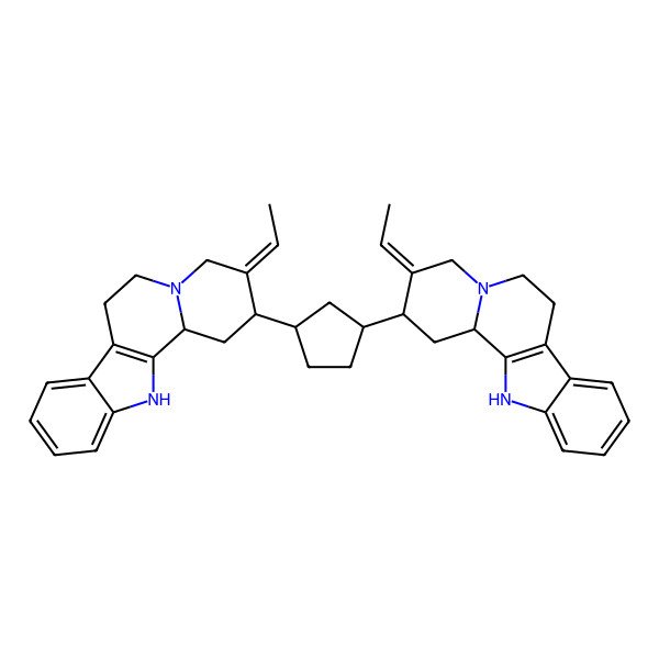 2D Structure of (2R,3Z,12bS)-2-[3-[(2R,3Z,12bS)-3-ethylidene-2,4,6,7,12,12b-hexahydro-1H-indolo[2,3-a]quinolizin-2-yl]cyclopentyl]-3-ethylidene-2,4,6,7,12,12b-hexahydro-1H-indolo[2,3-a]quinolizine