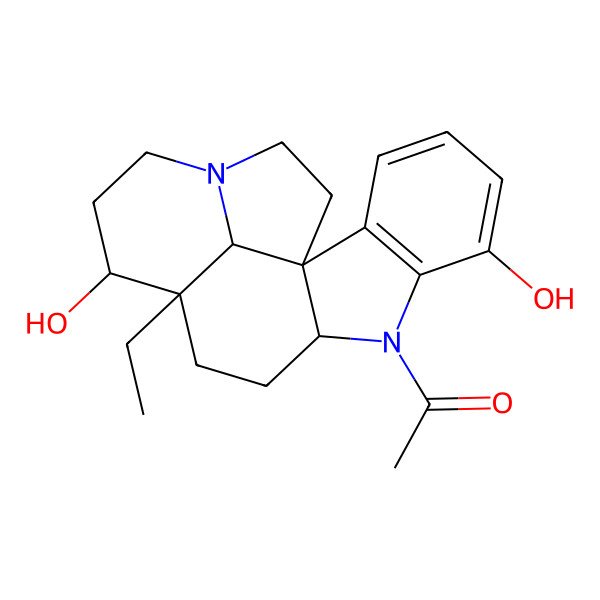 2D Structure of 1-(12-Ethyl-6,13-dihydroxy-8,16-diazapentacyclo[10.6.1.01,9.02,7.016,19]nonadeca-2(7),3,5-trien-8-yl)ethanone