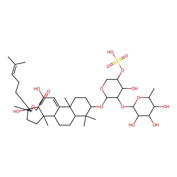 2D Structure of [(3R,4R,5R,6S)-6-[[(1S,2S,5R,6S,9S,10S,13S,16S,18R)-5,10-dihydroxy-2,6,13,17,17-pentamethyl-6-(4-methylpent-3-enyl)-8-oxo-7-oxapentacyclo[10.8.0.02,9.05,9.013,18]icos-11-en-16-yl]oxy]-4-hydroxy-5-[(2S,3R,4S,5S,6R)-3,4,5-trihydroxy-6-methyloxan-2-yl]oxyoxan-3-yl] hydrogen sulfate