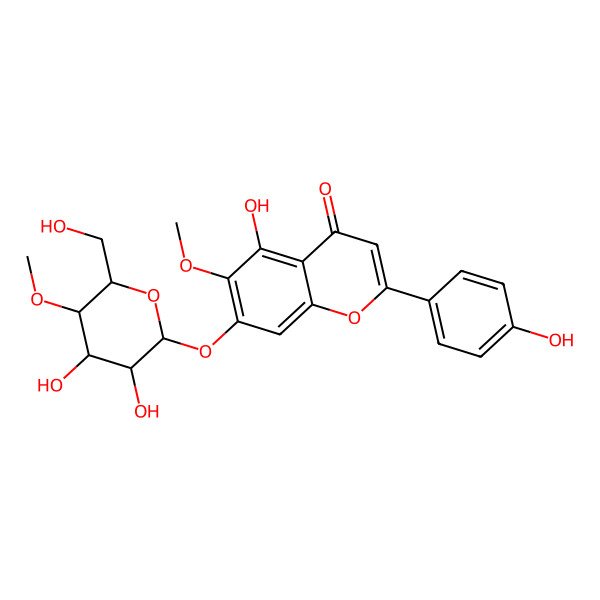2D Structure of 7-[(2S,3R,4R,5S,6R)-3,4-dihydroxy-6-(hydroxymethyl)-5-methoxyoxan-2-yl]oxy-5-hydroxy-2-(4-hydroxyphenyl)-6-methoxychromen-4-one