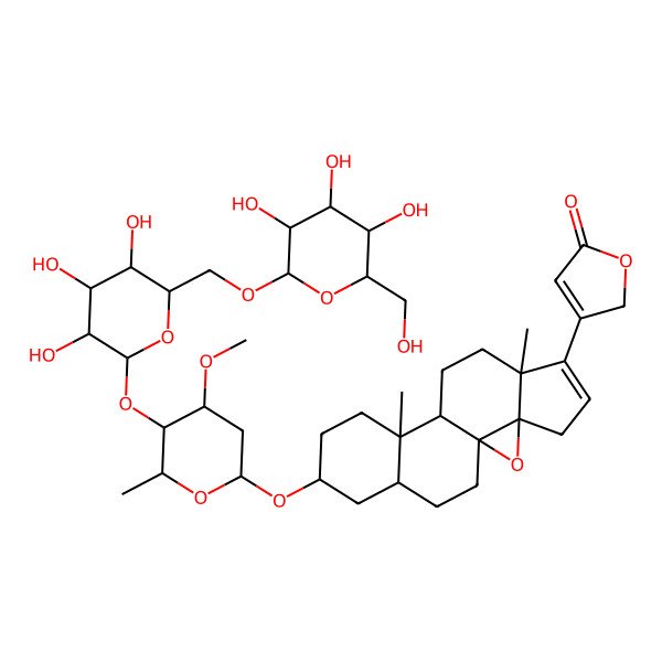 2D Structure of 3-[14-[4-methoxy-6-methyl-5-[3,4,5-trihydroxy-6-[[3,4,5-trihydroxy-6-(hydroxymethyl)oxan-2-yl]oxymethyl]oxan-2-yl]oxyoxan-2-yl]oxy-7,11-dimethyl-2-oxapentacyclo[8.8.0.01,3.03,7.011,16]octadec-5-en-6-yl]-2H-furan-5-one