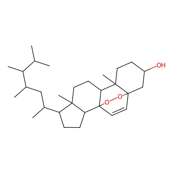 2D Structure of (1S,2R,5R,6R,9R,10R,13S,15S)-6,10-dimethyl-5-[(2R,4S,5R)-4,5,6-trimethylheptan-2-yl]-16,17-dioxapentacyclo[13.2.2.01,9.02,6.010,15]nonadec-18-en-13-ol
