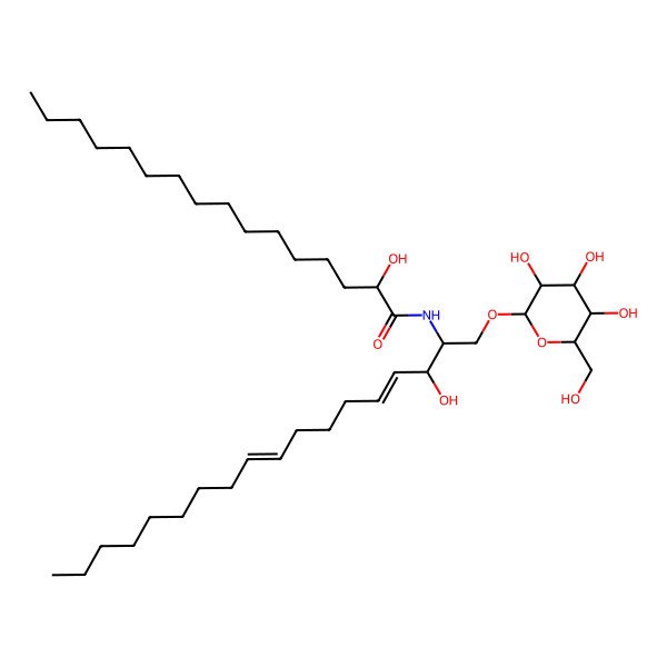 2D Structure of (2R)-2-hydroxy-N-[(2S,3R,4E,9E)-3-hydroxy-1-[(2R,3S,4R)-3,4,5-trihydroxy-6-(hydroxymethyl)oxan-2-yl]oxyoctadeca-4,9-dien-2-yl]hexadecanamide