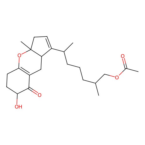 2D Structure of [6-(7-Hydroxy-3a-methyl-8-oxo-3,5,6,7,9,9a-hexahydrocyclopenta[b]chromen-1-yl)-2-methylheptyl] acetate