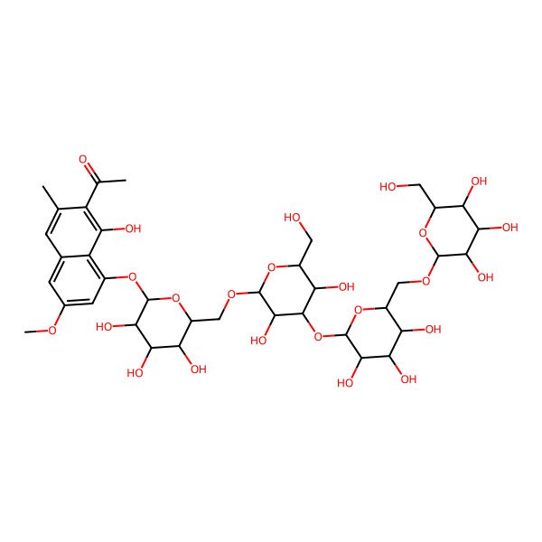 2D Structure of 6-Methoxymusizin 8-O-[b-D-glucopyranosyl-(1->6)-b-D-glucopyranosyl-(1->3)-b-D-glucopyranosyl-(1->6)-b-D-glucopyranoside]