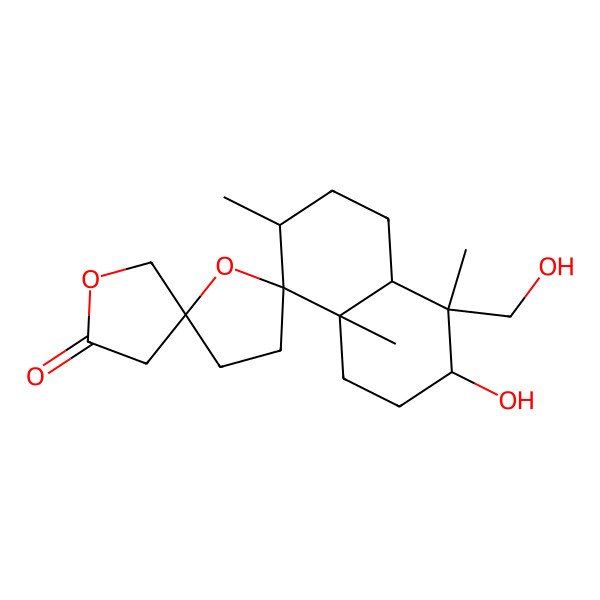 2D Structure of (1R,2R,5R,6S,8aS)-6-hydroxy-5-(hydroxymethyl)-2,5,8a-trimethyl-octahydro-2H-dispiro[naphthalene-1,2':5',3''-bis(oxolane)]-5''-one