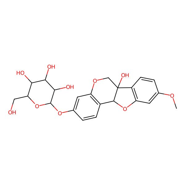 2D Structure of (2S,3R,4S,5R,6R)-2-[[(6aS,11aS)-6a-hydroxy-9-methoxy-6,11a-dihydro-[1]benzofuro[3,2-c]chromen-3-yl]oxy]-6-(hydroxymethyl)oxane-3,4,5-triol