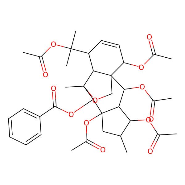2D Structure of [(1R,2R,3R,4R,5S,7R,8S,9R,10R,11S,14R)-2,4,7,14-tetraacetyloxy-11-(2-acetyloxypropan-2-yl)-5,9-dimethyl-16-oxatetracyclo[7.5.2.01,10.03,7]hexadec-12-en-8-yl] benzoate