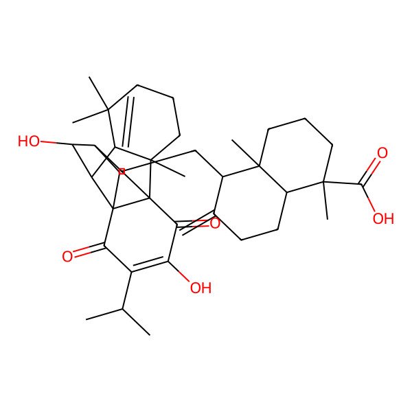 2D Structure of 5-[(9,15-dihydroxy-2,6,6-trimethyl-18-methylidene-13,16-dioxo-14-propan-2-yl-17-pentacyclo[8.6.2.01,12.02,7.08,12]octadec-14-enyl)methyl]-1,4a-dimethyl-6-methylidene-3,4,5,7,8,8a-hexahydro-2H-naphthalene-1-carboxylic acid