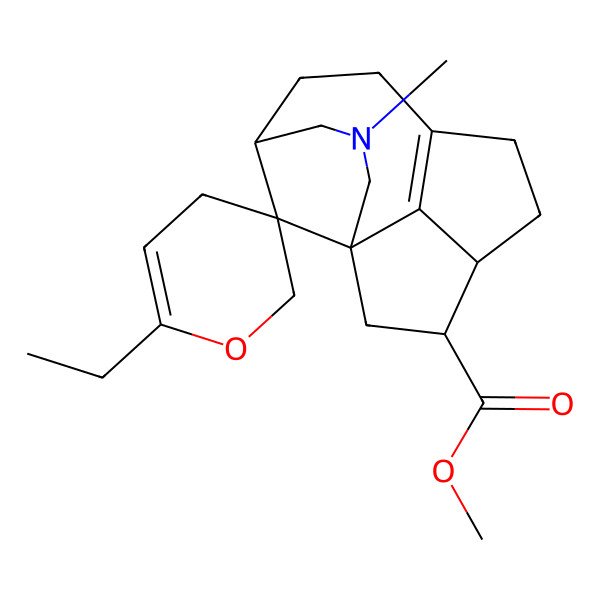2D Structure of methyl (1'S,3R,11'R,12'S)-6-ethyl-3'-methylspiro[2,4-dihydropyran-3,15'-3-azatetracyclo[6.5.1.11,5.011,14]pentadec-8(14)-ene]-12'-carboxylate