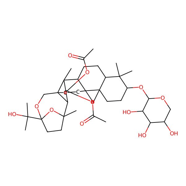 2D Structure of [(2R,3R,4S,5S,6R,9R,11S,14R,16S,19S,22S)-4-acetyloxy-22-(2-hydroxypropan-2-yl)-1,5,10,10-tetramethyl-11-[(2S,3R,4S,5R)-3,4,5-trihydroxyoxan-2-yl]oxy-21,25-dioxaheptacyclo[20.2.1.02,19.05,19.06,16.09,14.014,16]pentacosan-3-yl] acetate