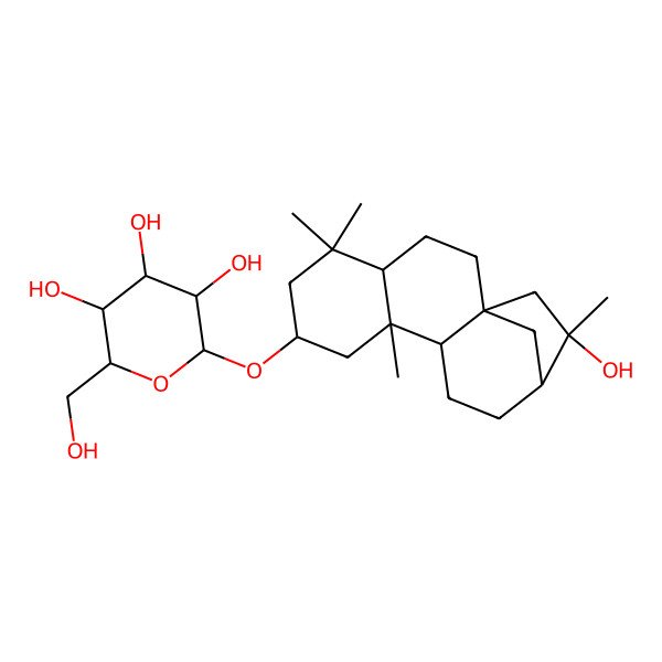2D Structure of (2R,3S,4S,5R,6R)-2-(hydroxymethyl)-6-[[(1S,4R,7R,9R,10R,13R,14R)-14-hydroxy-5,5,9,14-tetramethyl-7-tetracyclo[11.2.1.01,10.04,9]hexadecanyl]oxy]oxane-3,4,5-triol