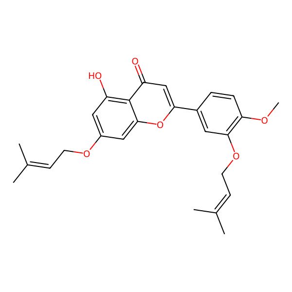 2D Structure of 7,3'-Di-(gamma,gamma-dimethylallyloxy)-5-hydroxy-4'-methoxyflavone