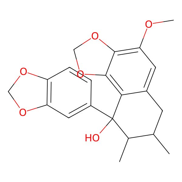2D Structure of (7R,8S,9R)-9-(1,3-benzodioxol-5-yl)-4-methoxy-7,8-dimethyl-7,8-dihydro-6H-benzo[g][1,3]benzodioxol-9-ol