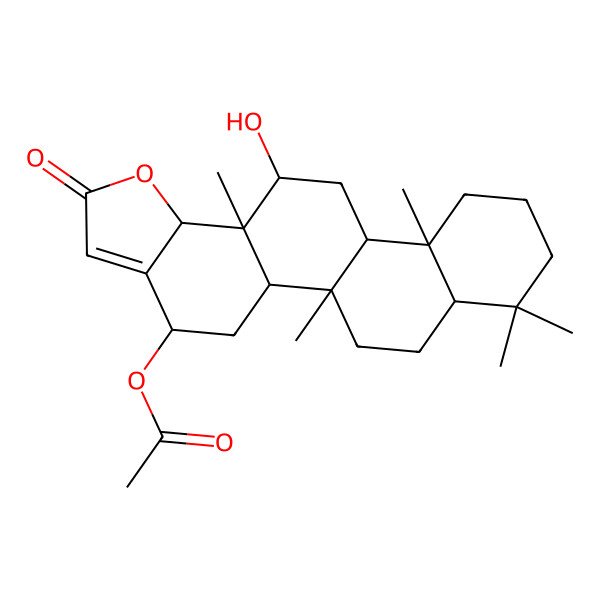 2D Structure of (13-hydroxy-5b,8,8,11a,13a-pentamethyl-2-oxo-5,5a,6,7,7a,9,10,11,11b,12,13,13b-dodecahydro-4H-phenanthro[1,2-g][1]benzofuran-4-yl) acetate