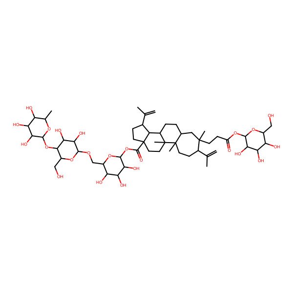 2D Structure of [(2S,3R,4S,5S,6R)-6-[[(2R,3R,4R,5S,6R)-3,4-dihydroxy-6-(hydroxymethyl)-5-[(2S,3R,4R,5R,6S)-3,4,5-trihydroxy-6-methyloxan-2-yl]oxyoxan-2-yl]oxymethyl]-3,4,5-trihydroxyoxan-2-yl] (1R,2R,5S,6R,8R,11R,12R,13R,16S)-1,2,6-trimethyl-6-[3-oxo-3-[(2S,3R,4S,5S,6R)-3,4,5-trihydroxy-6-(hydroxymethyl)oxan-2-yl]oxypropyl]-5,13-bis(prop-1-en-2-yl)tetracyclo[9.7.0.02,8.012,16]octadecane-16-carboxylate