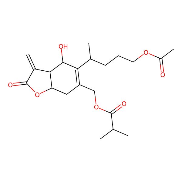 2D Structure of [5-(5-Acetyloxypentan-2-yl)-4-hydroxy-3-methylidene-2-oxo-3a,4,7,7a-tetrahydro-1-benzofuran-6-yl]methyl 2-methylpropanoate