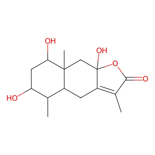 2D Structure of (4aR,5R,6S,8R,8aS,9aR)-6,8,9a-trihydroxy-3,5,8a-trimethyl-4a,5,6,7,8,9-hexahydro-4H-benzo[f][1]benzofuran-2-one