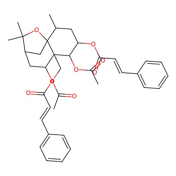 2D Structure of [(1S,2R,4S,5S,6R,7S,9R)-5-acetyloxy-6-(acetyloxymethyl)-2,10,10-trimethyl-7-[(E)-3-phenylprop-2-enoyl]oxy-11-oxatricyclo[7.2.1.01,6]dodecan-4-yl] (E)-3-phenylprop-2-enoate