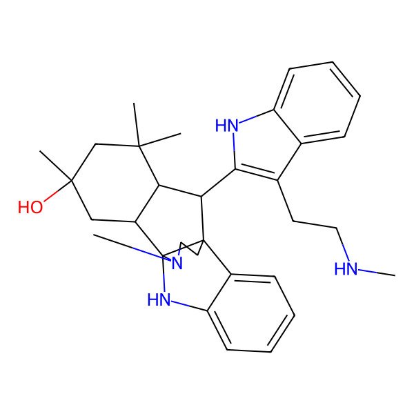 2D Structure of (1S,9R,10S,12R,15R,16R)-12,14,14,19-tetramethyl-16-[3-[2-(methylamino)ethyl]-1H-indol-2-yl]-8,19-diazapentacyclo[7.7.3.01,9.02,7.010,15]nonadeca-2,4,6-trien-12-ol