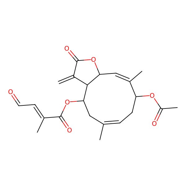 2D Structure of [(3aR,4R,6E,9S,10E,11aR)-9-acetyloxy-6,10-dimethyl-3-methylidene-2-oxo-3a,4,5,8,9,11a-hexahydrocyclodeca[b]furan-4-yl] (E)-2-methyl-4-oxobut-2-enoate