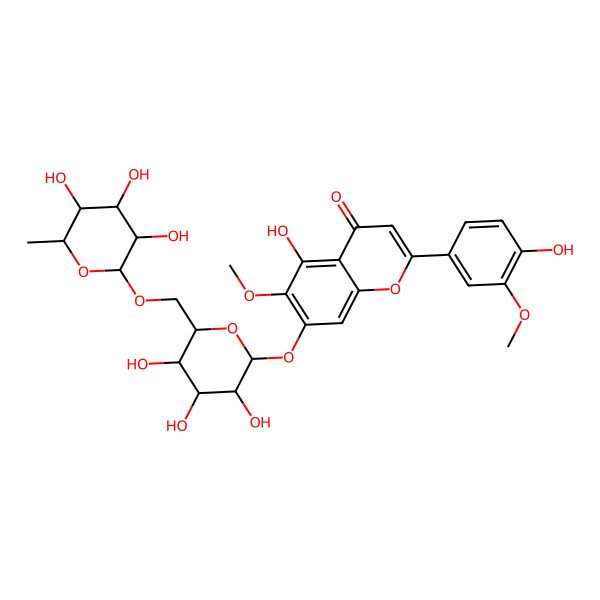 2D Structure of 5-hydroxy-2-(4-hydroxy-3-methoxyphenyl)-6-methoxy-7-[(2S,3R,4S,5S,6R)-3,4,5-trihydroxy-6-[[(2R,3R,4R,5R,6S)-3,4,5-trihydroxy-6-methyloxan-2-yl]oxymethyl]oxan-2-yl]oxychromen-4-one