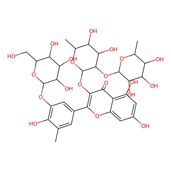 2D Structure of 3-[4,5-Dihydroxy-6-methyl-3-(3,4,5-trihydroxy-6-methyloxan-2-yl)oxyoxan-2-yl]oxy-5,7-dihydroxy-2-[4-hydroxy-3-methyl-5-[3,4,5-trihydroxy-6-(hydroxymethyl)oxan-2-yl]oxyphenyl]chromen-4-one