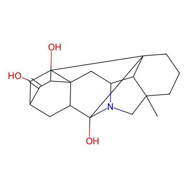 2D Structure of (1S,5R,8S,9S,11R,13R,14S,16S,17R,18R,19S)-5-methyl-12-methylidene-7-azaheptacyclo[9.6.2.01,8.05,17.07,16.09,14.014,18]nonadecane-8,13,19-triol
