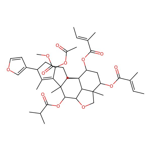2D Structure of [(1R,4R,5R,7S,8R,9R,10R,11S,12R)-10-[(3R,5S)-5-acetyloxy-3-(furan-3-yl)-2-methylcyclopenten-1-yl]-9-(2-methoxy-2-oxoethyl)-4,8,10-trimethyl-7-[(E)-2-methylbut-2-enoyl]oxy-11-(2-methylpropanoyloxy)-2-oxatricyclo[6.3.1.04,12]dodecan-5-yl] (E)-2-methylbut-2-enoate