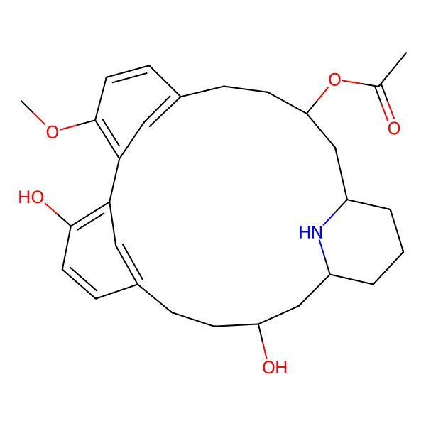 2D Structure of [(9S,11S,15S)-17,23-dihydroxy-3-methoxy-25-azatetracyclo[18.3.1.12,6.111,15]hexacosa-1(23),2,4,6(26),20(24),21-hexaen-9-yl] acetate