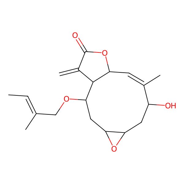 2D Structure of 8-Hydroxy-9-methyl-2-(2-methylbut-2-enoxy)-14-methylidene-5,12-dioxatricyclo[9.3.0.04,6]tetradec-9-en-13-one