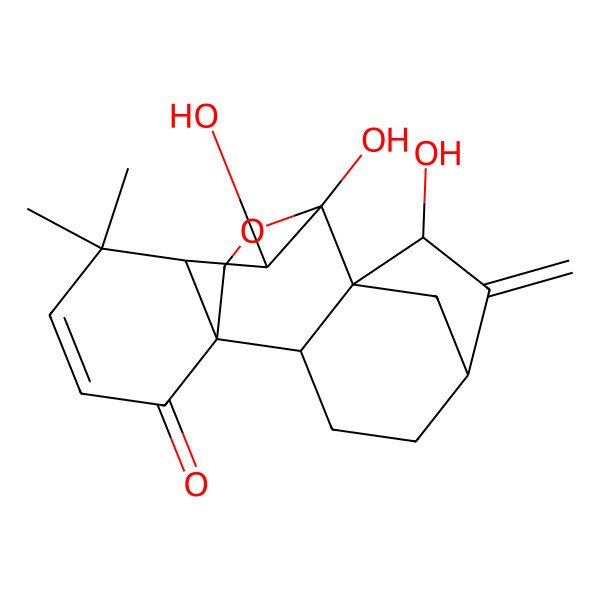 2D Structure of 7,9,10-Trihydroxy-12,12-dimethyl-6-methylidene-17-oxapentacyclo[7.6.2.15,8.01,11.02,8]octadec-13-en-15-one