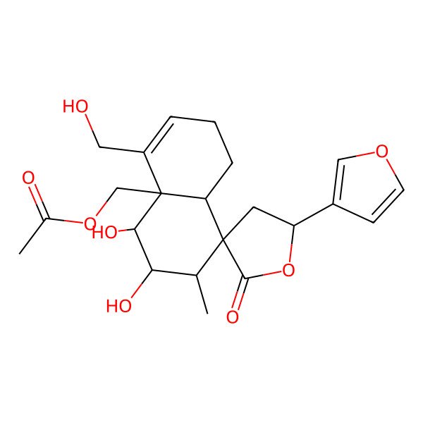 2D Structure of [(4aR,5S,5'S,6S,7S,8S,8aS)-5'-(furan-3-yl)-5,6-dihydroxy-4-(hydroxymethyl)-7-methyl-2'-oxospiro[1,2,5,6,7,8a-hexahydronaphthalene-8,3'-oxolane]-4a-yl]methyl acetate