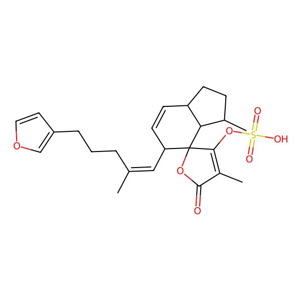 2D Structure of [(3S,3aR,4S,5S,7aR)-5-[(E)-5-(furan-3-yl)-2-methylpent-1-enyl]-3,4'-dimethyl-5'-oxospiro[1,2,3,3a,5,7a-hexahydroindene-4,2'-furan]-3'-yl] hydrogen sulfate