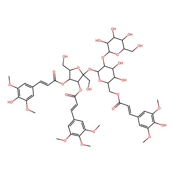 2D Structure of [(2R,3S,4S,5R,6R)-3,4-dihydroxy-6-[(2S,3S,4R,5R)-4-[(E)-3-(4-hydroxy-3,5-dimethoxyphenyl)prop-2-enoyl]oxy-2,5-bis(hydroxymethyl)-3-[(E)-3-(3,4,5-trimethoxyphenyl)prop-2-enoyl]oxyoxolan-2-yl]oxy-5-[(2S,3R,4S,5S,6R)-3,4,5-trihydroxy-6-(hydroxymethyl)oxan-2-yl]oxyoxan-2-yl]methyl (E)-3-(4-hydroxy-3,5-dimethoxyphenyl)prop-2-enoate
