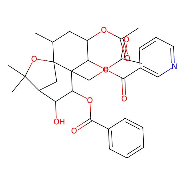 2D Structure of [(1S,2S,4S,5R,6R,7R,8R,9S)-4,5-diacetyloxy-7-benzoyloxy-8-hydroxy-2,10,10-trimethyl-11-oxatricyclo[7.2.1.01,6]dodecan-6-yl]methyl pyridine-3-carboxylate
