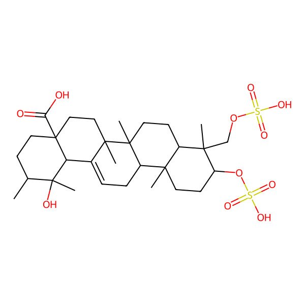2D Structure of (1R,2R,4aS,6aR,6aS,6bR,8aR,9R,10S,12aR,14bS)-1-hydroxy-1,2,6a,6b,9,12a-hexamethyl-10-sulfooxy-9-(sulfooxymethyl)-2,3,4,5,6,6a,7,8,8a,10,11,12,13,14b-tetradecahydropicene-4a-carboxylic acid