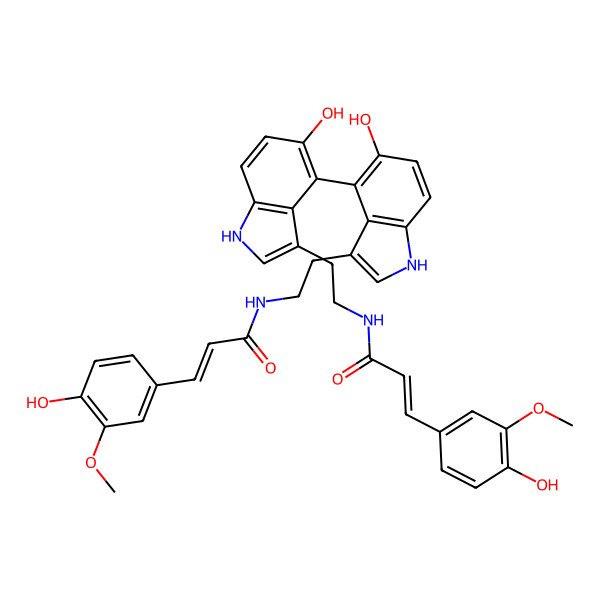 2D Structure of N-[2-[5-hydroxy-4-[5-hydroxy-3-[2-[3-(4-hydroxy-3-methoxyphenyl)prop-2-enoylamino]ethyl]-1H-indol-4-yl]-1H-indol-3-yl]ethyl]-3-(4-hydroxy-3-methoxyphenyl)prop-2-enamide