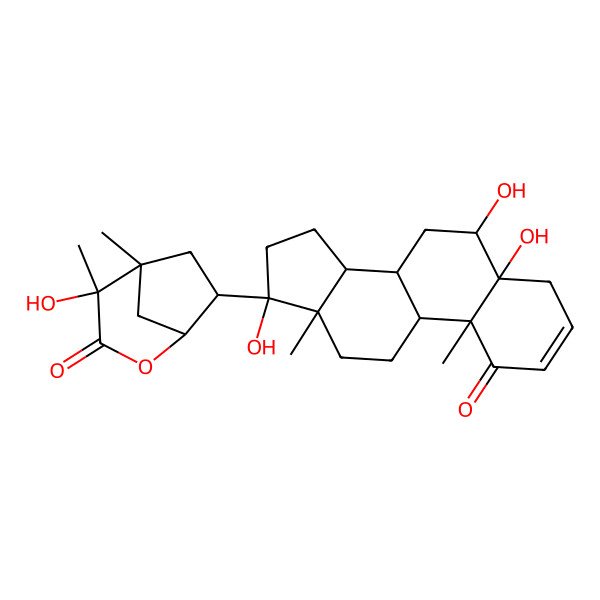 2D Structure of (1R,4R,5R,7R)-4-hydroxy-4,5-dimethyl-7-[(5R,6R,8S,9R,10R,13S,14S,17R)-5,6,17-trihydroxy-10,13-dimethyl-1-oxo-4,6,7,8,9,11,12,14,15,16-decahydrocyclopenta[a]phenanthren-17-yl]-2-oxabicyclo[3.2.1]octan-3-one