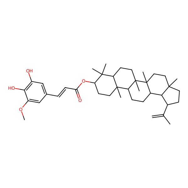 2D Structure of (3a,5a,5b,8,8,11a-Hexamethyl-1-prop-1-en-2-yl-1,2,3,4,5,6,7,7a,9,10,11,11b,12,13,13a,13b-hexadecahydrocyclopenta[a]chrysen-9-yl) 3-(3,4-dihydroxy-5-methoxyphenyl)prop-2-enoate