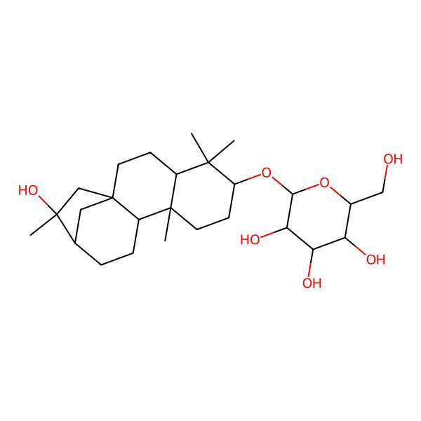 2D Structure of (2R,3S,4S,5R,6R)-2-(hydroxymethyl)-6-[[(1S,4R,6S,9S,10R,13R,14R)-14-hydroxy-5,5,9,14-tetramethyl-6-tetracyclo[11.2.1.01,10.04,9]hexadecanyl]oxy]oxane-3,4,5-triol