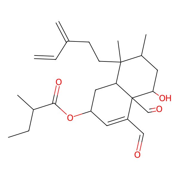 2D Structure of [4,4a-Diformyl-5-hydroxy-7,8-dimethyl-8-(3-methylidenepent-4-enyl)-1,2,5,6,7,8a-hexahydronaphthalen-2-yl] 2-methylbutanoate