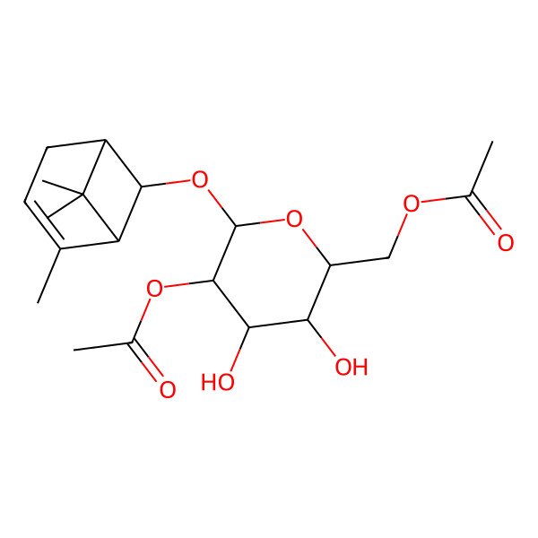 2D Structure of [(2R,3S,4S,5R,6R)-5-acetyloxy-3,4-dihydroxy-6-[[(1R,5S,6R)-2,7,7-trimethyl-6-bicyclo[3.1.1]hept-2-enyl]oxy]oxan-2-yl]methyl acetate